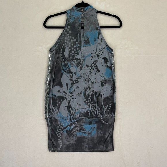 Studio Y Sequin Silver & Dark Gray Blue Sleeveless Party Dress Women's Sz Small - Picture 4 of 8